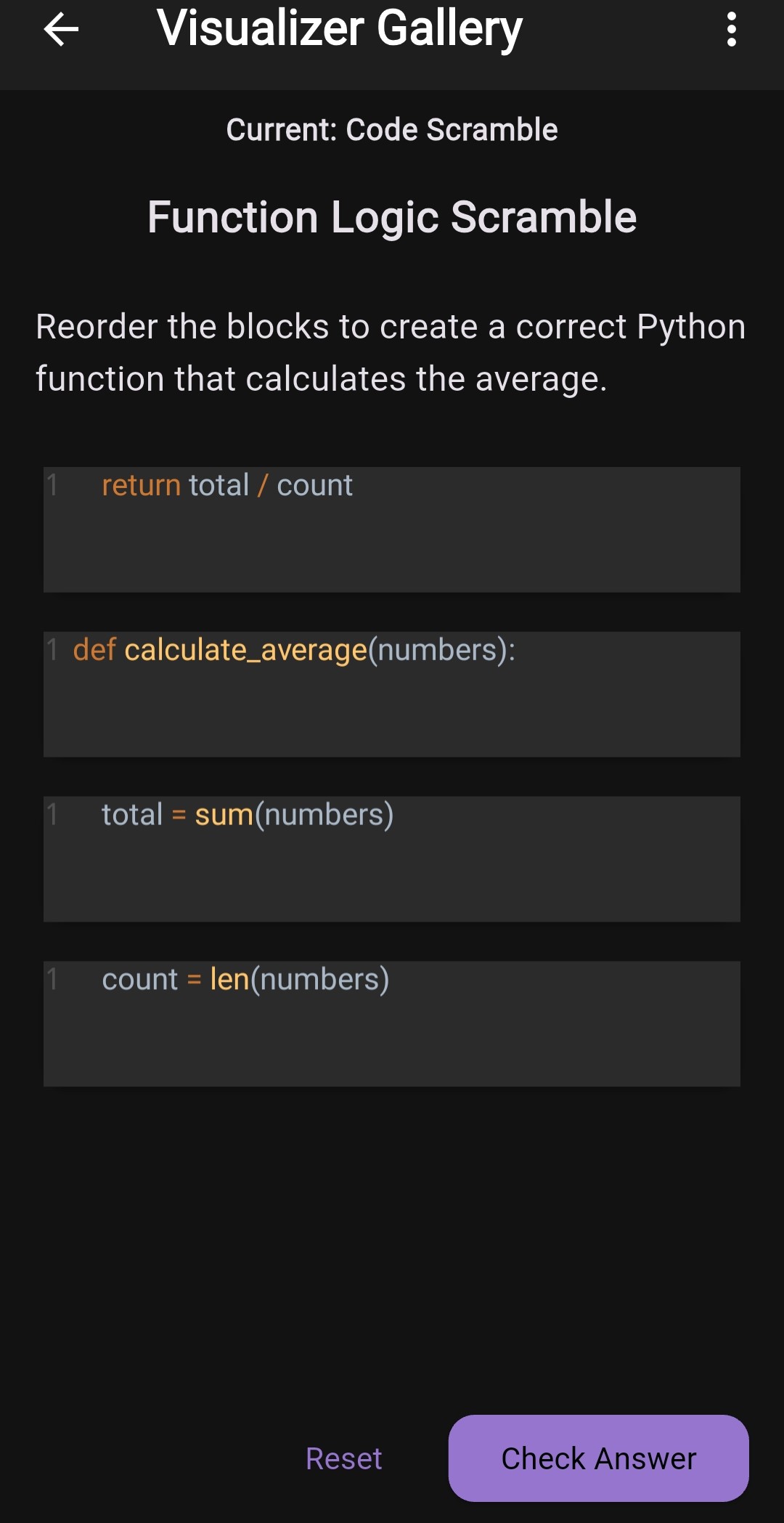 Code Scramble Visualizer UI - Syntax Practice